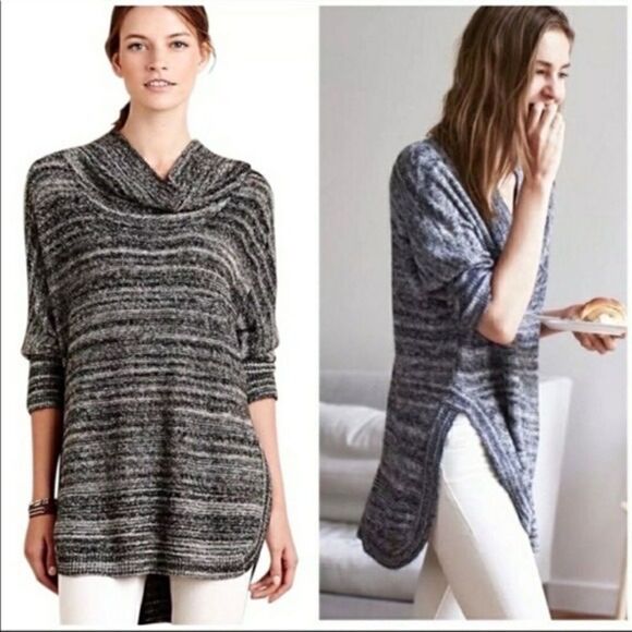 Anthropologie Field Flower Space Dye Gray Cowl Neck Tunic Sweater - Picture 1 of 16